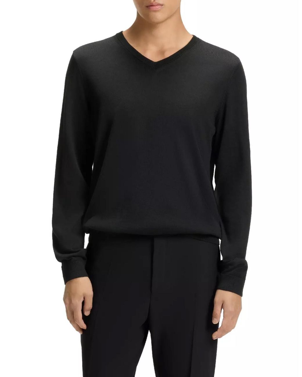Boss Black Melba V-Neck Virgin Wool Sweater Clothing Knitwear for men