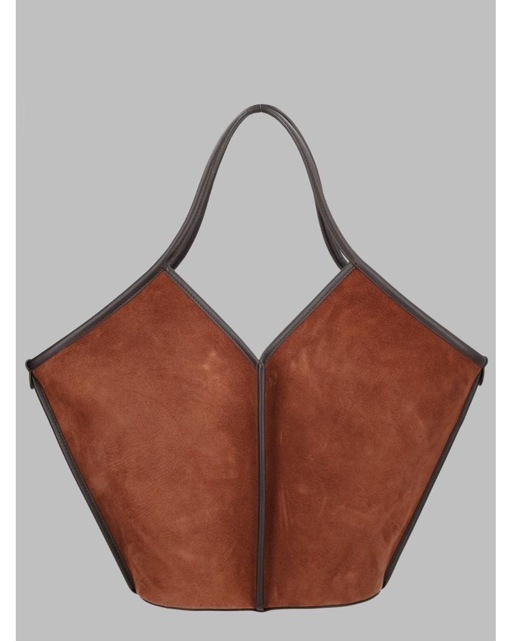 Hereu Brown Tote Bag Calella Suede Leather Calf Hand