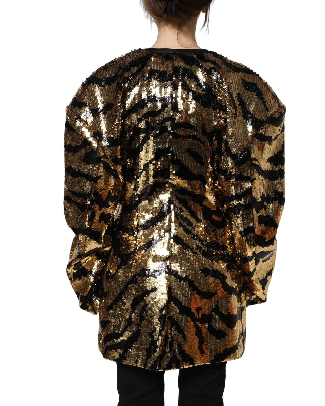 Dolce & Gabbana Black Sequin Tiger Stripe Blazer Jacket Polyester Silk Elastodiene Clothing