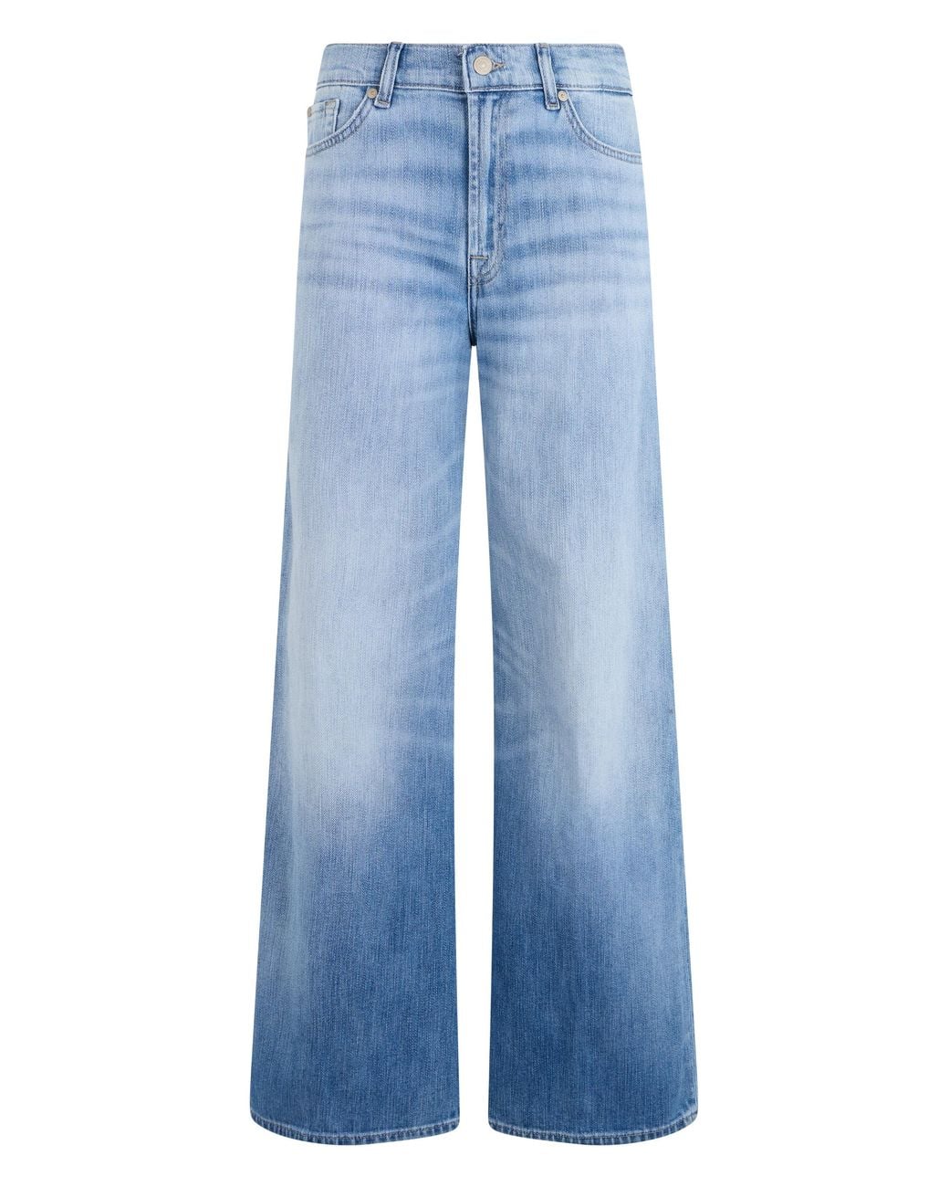 7 For All Mankind Blue Wide-Leg Denim Trousers Light Cotton Jeans