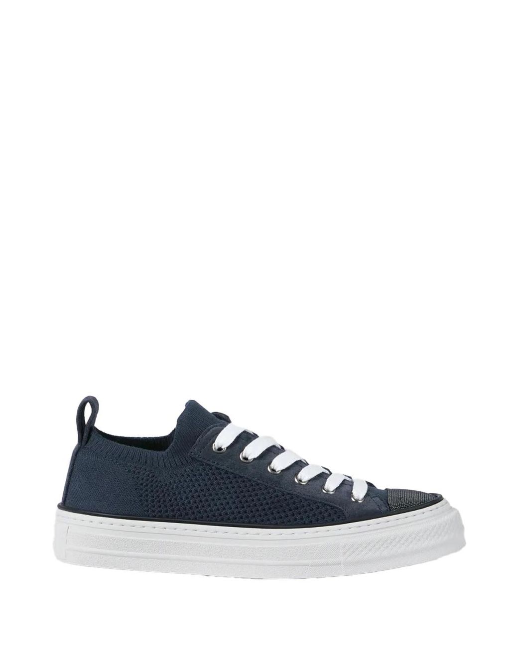 Brunello Cucinelli Blue Cotton Knit Sneakers