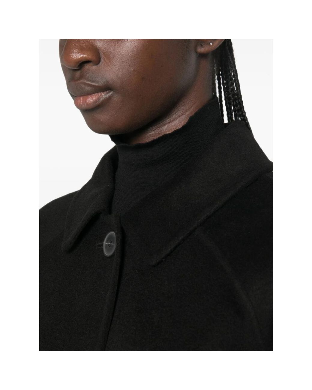 The Dynamis Studio Black Raglan-Sleeve Button-Down Coat