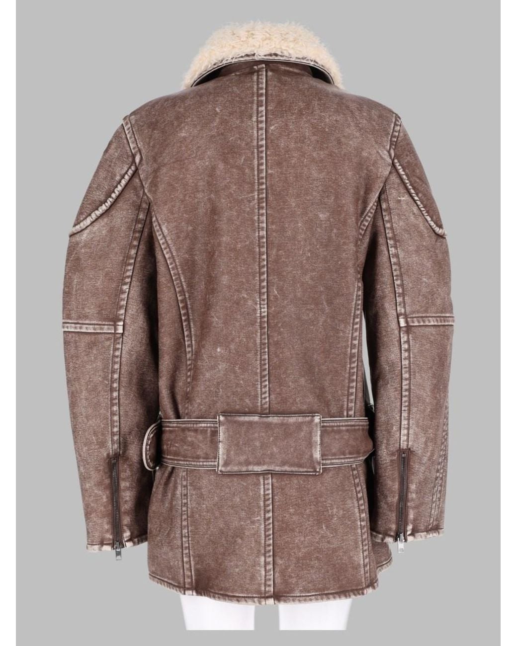 DIESEL Brown Double-Breasted Aviator Biker Coat Polyurethane Jacket