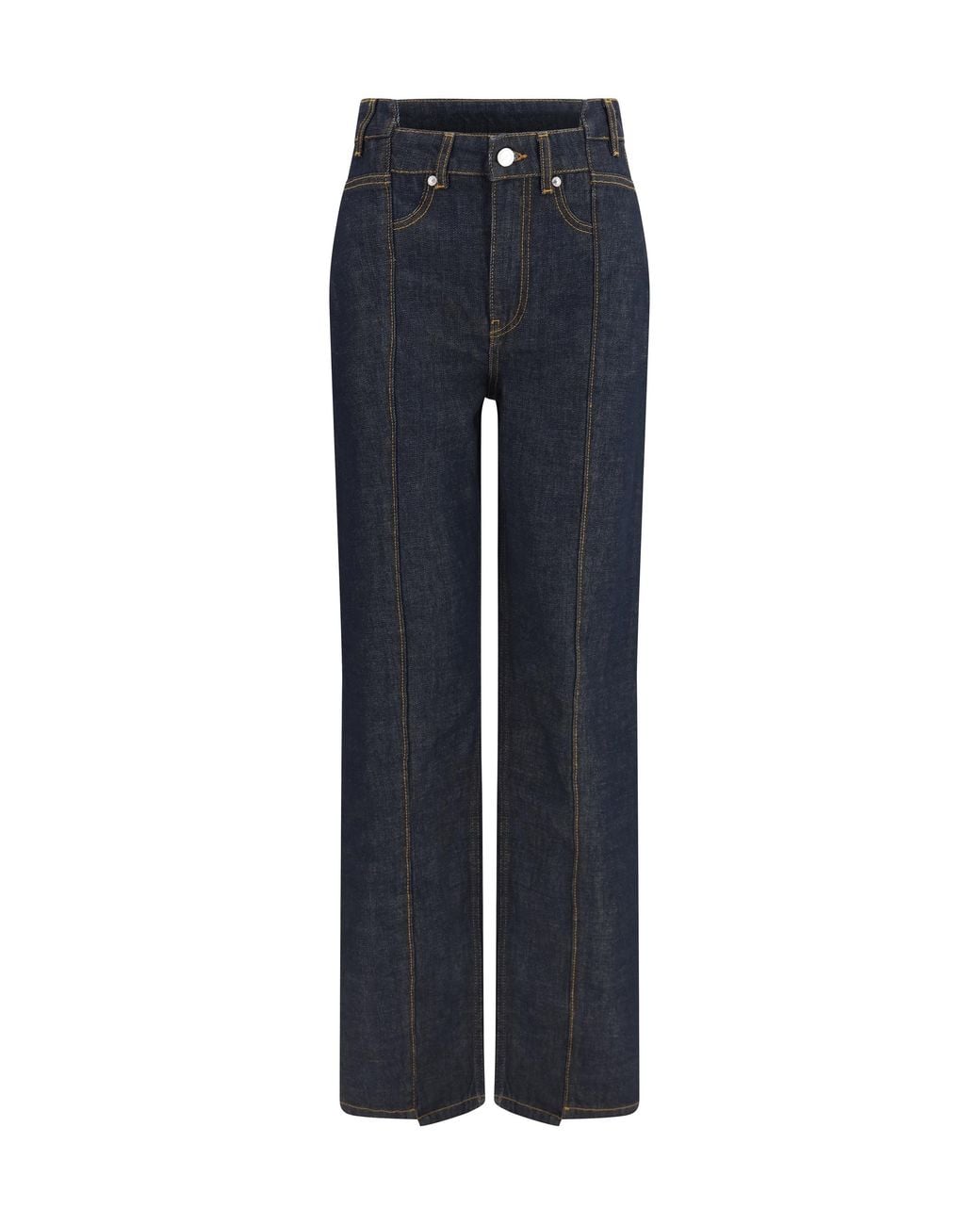 Ganni Blue Slub Denim Fold Jeans