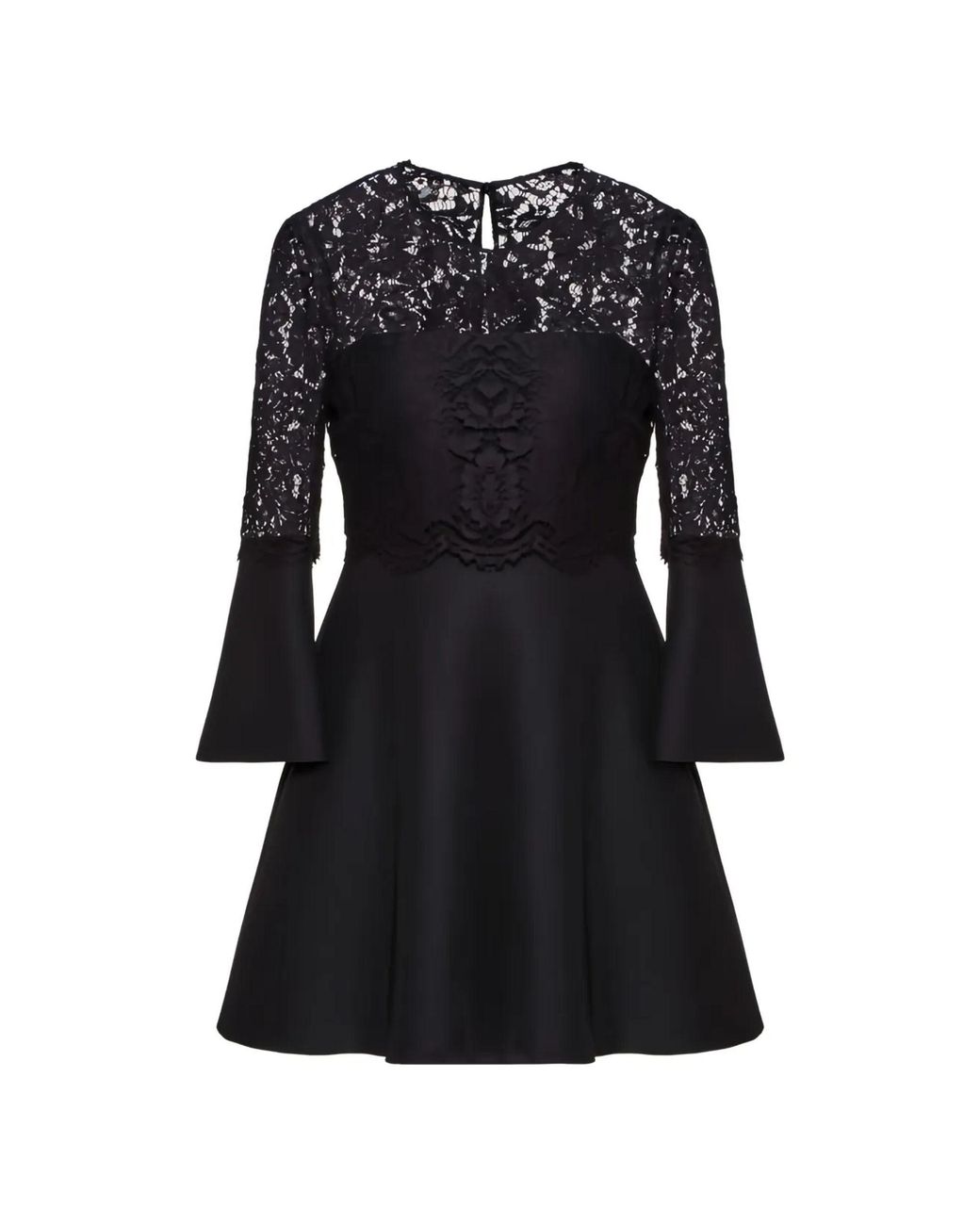 Valentino Black Lace-Paneled Flared Dress