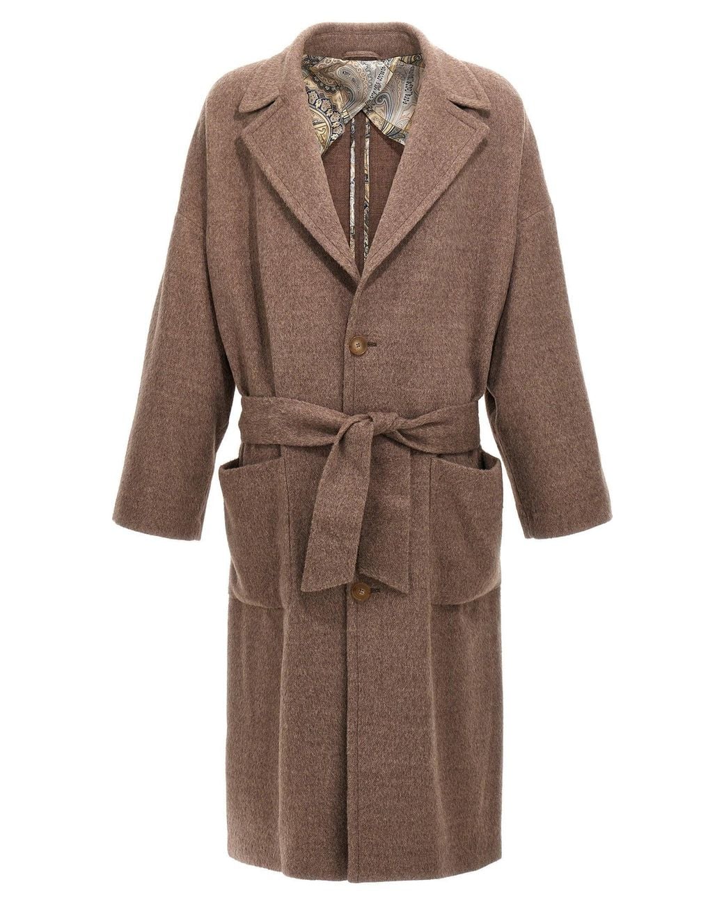 Etro Brown Single-Breasted Wool Coat for men