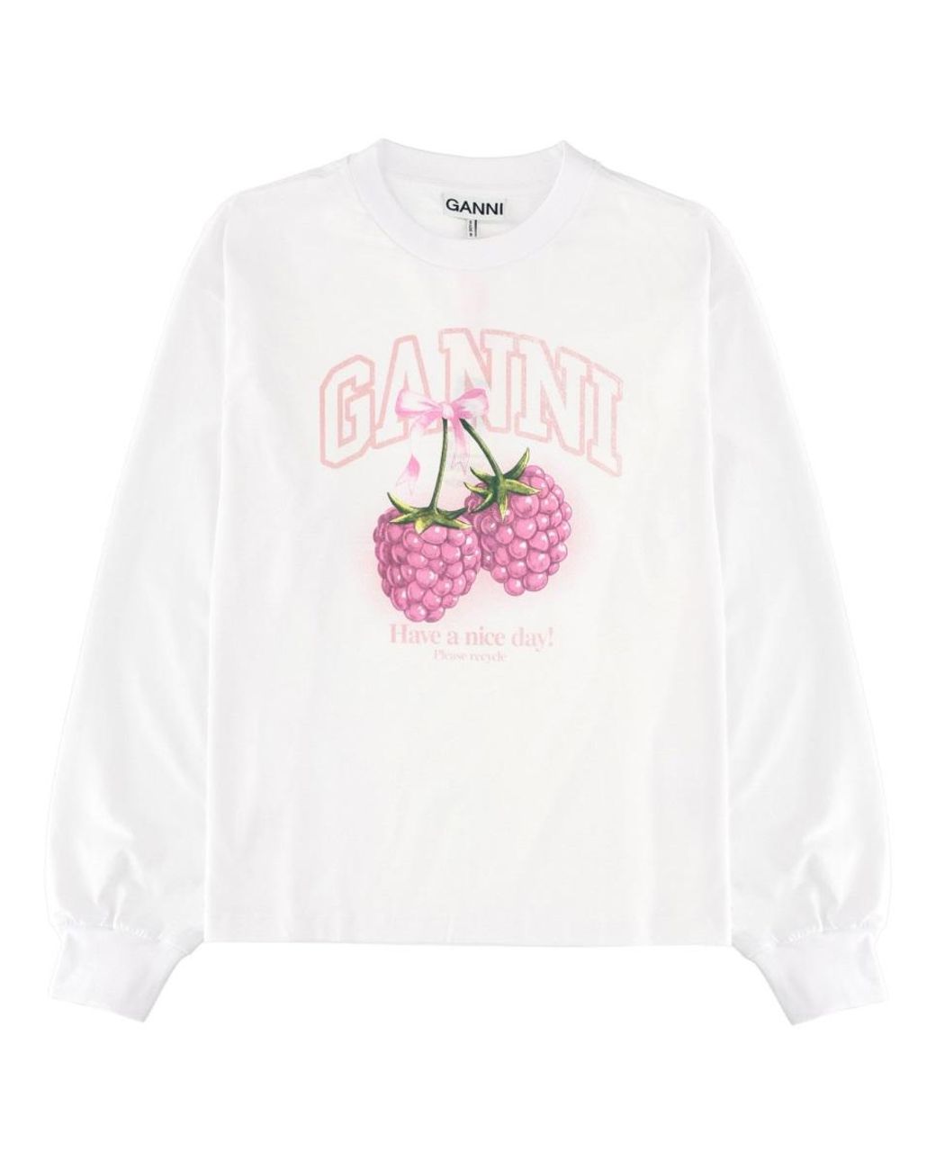 Ganni White Long-Sleeve Graphic T-Shirt