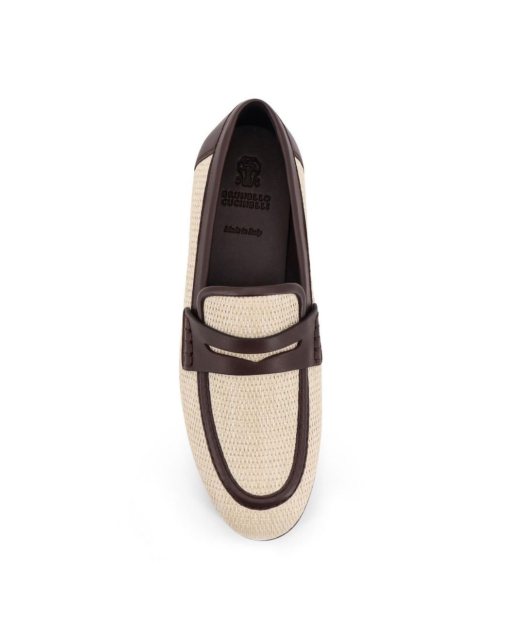 Brunello Cucinelli White Raffia And Leather Loafers