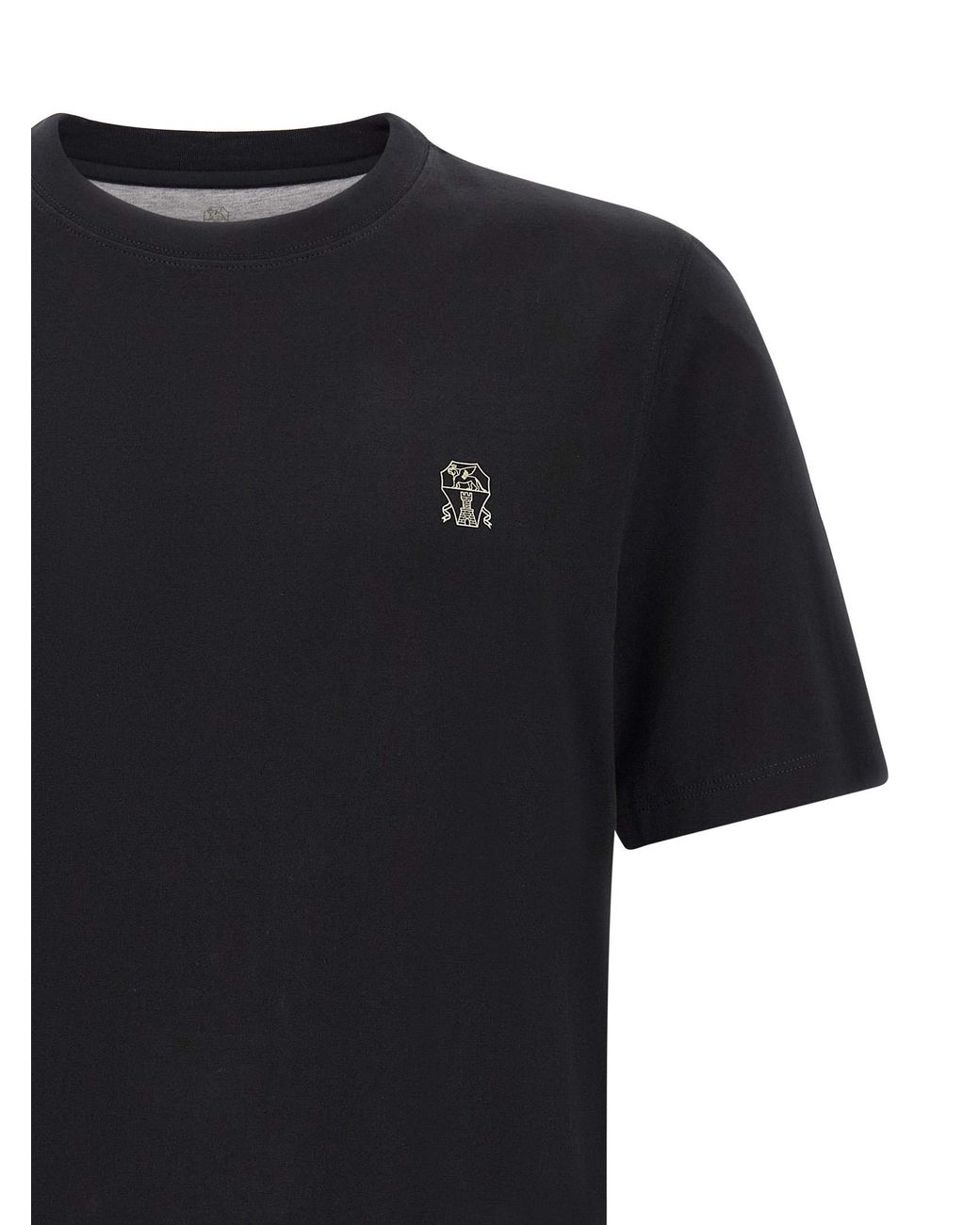 Brunello Cucinelli Black Logo Embroidery T-Shirt for men