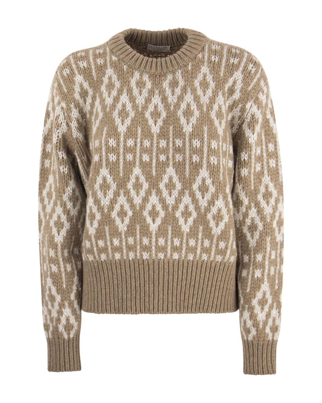 Brunello Cucinelli Brown Wool Patterned Sweater Clothing