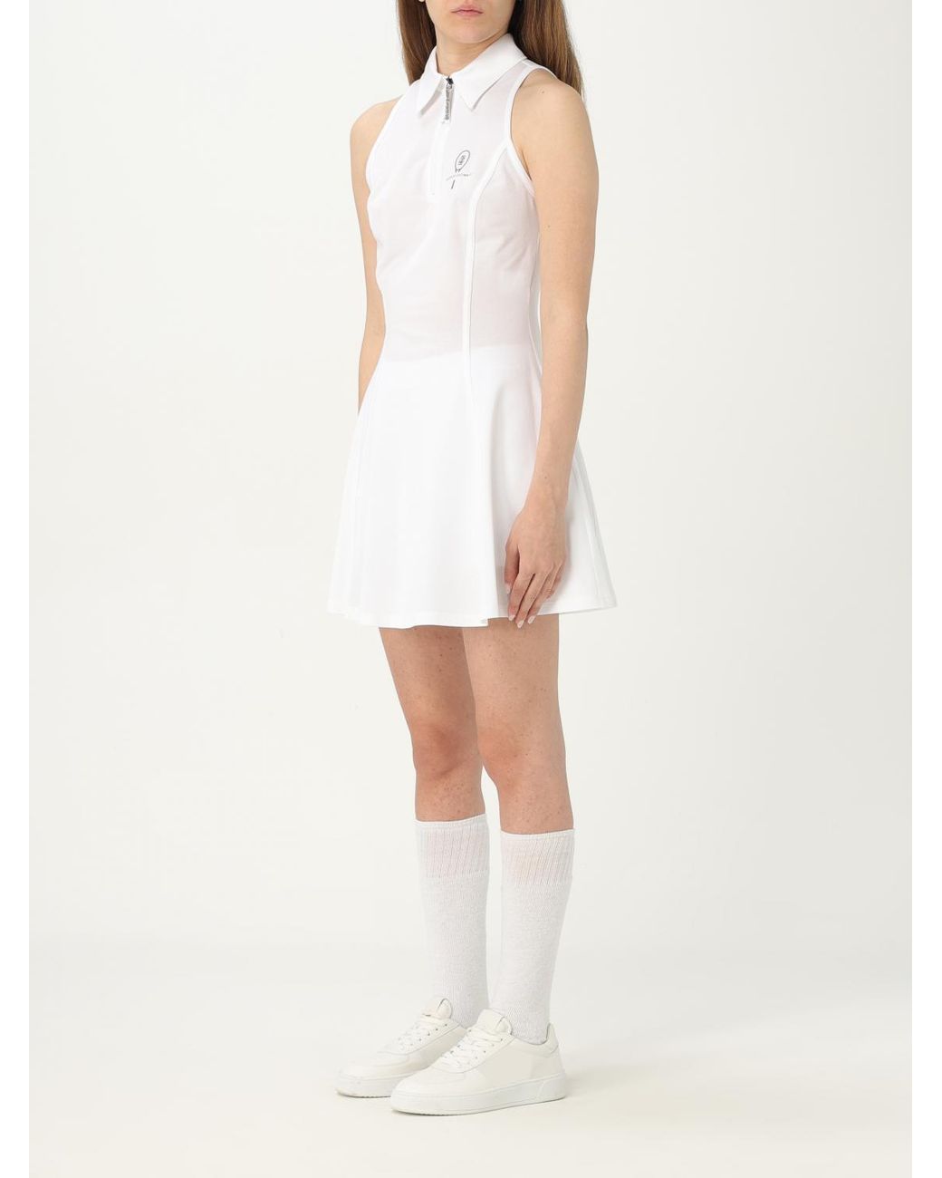 Brunello Cucinelli White Optical Zip Collar Dress