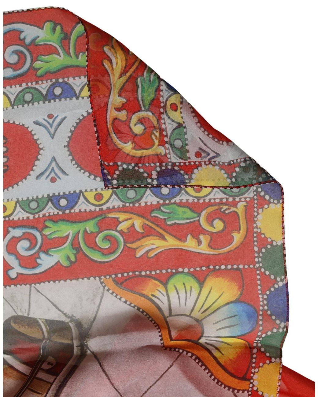Dolce & Gabbana Red Silk Historical Print Foulard Scarf