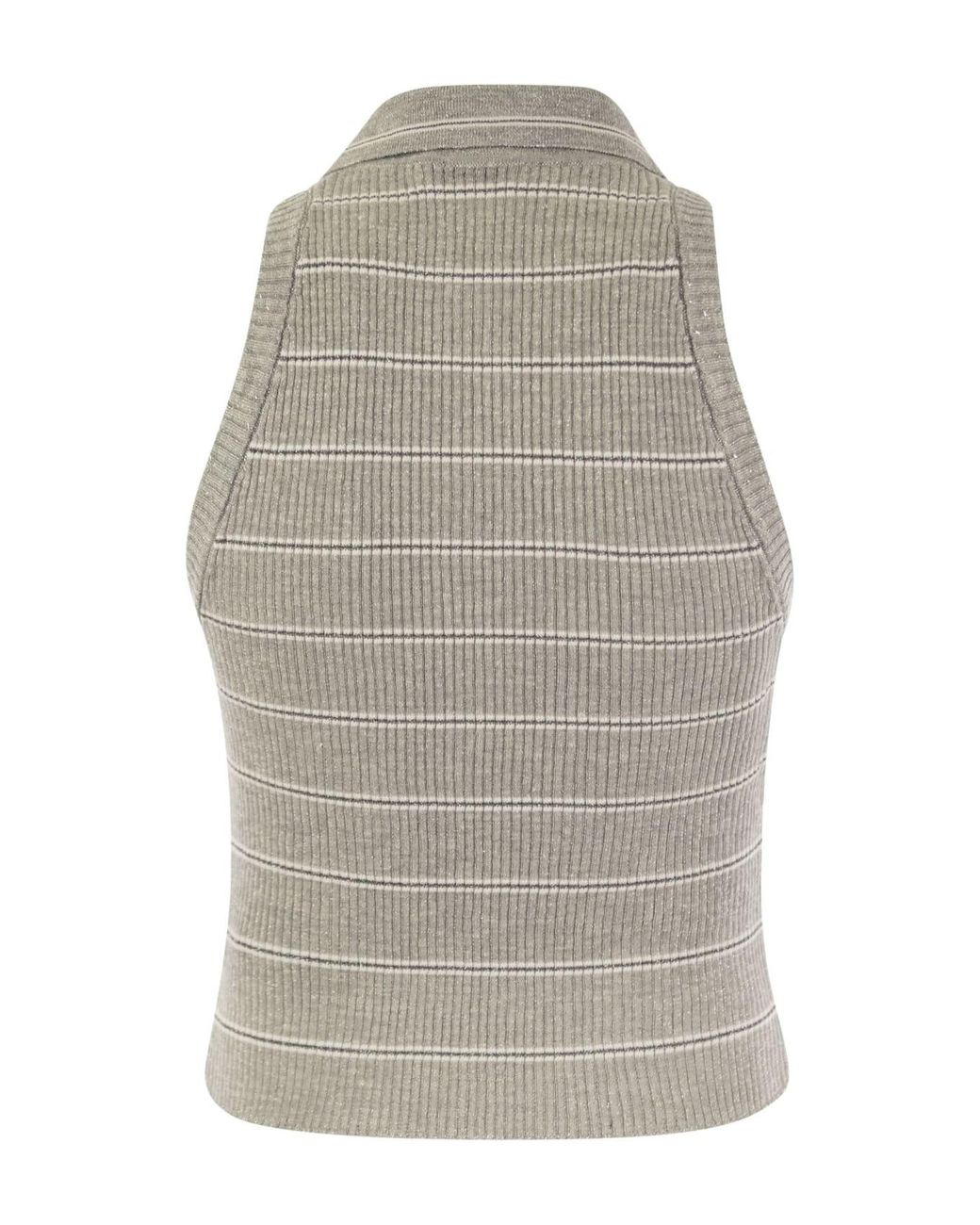 Brunello Cucinelli Gray Light Ribbed Sleeveless Sweater