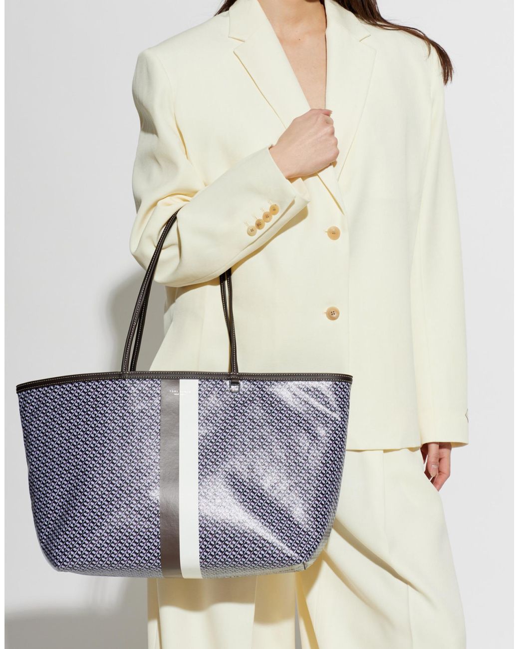Tory Burch Blue The Racer Logo Tote Bag