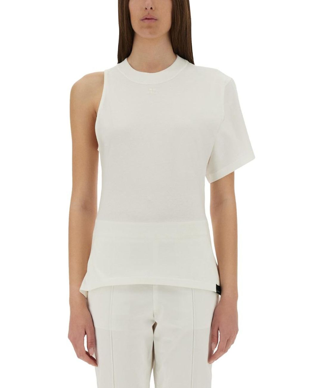 Courreges White Courrèges One-Shoulder Cotton T-Shirt