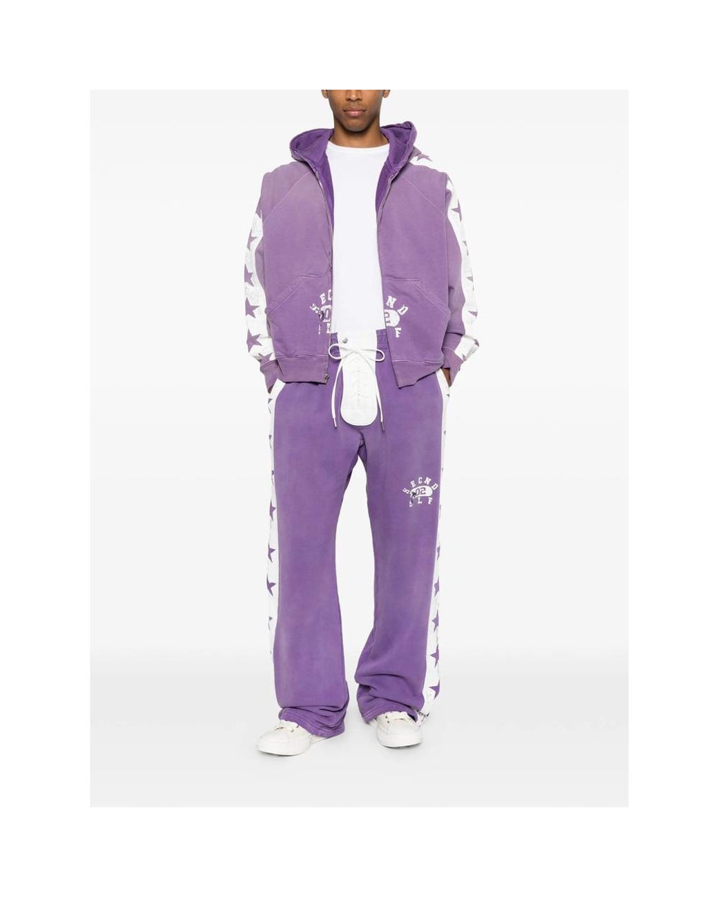 Secnd Slf Purple Lace-Up Star-Print Track Pants for men