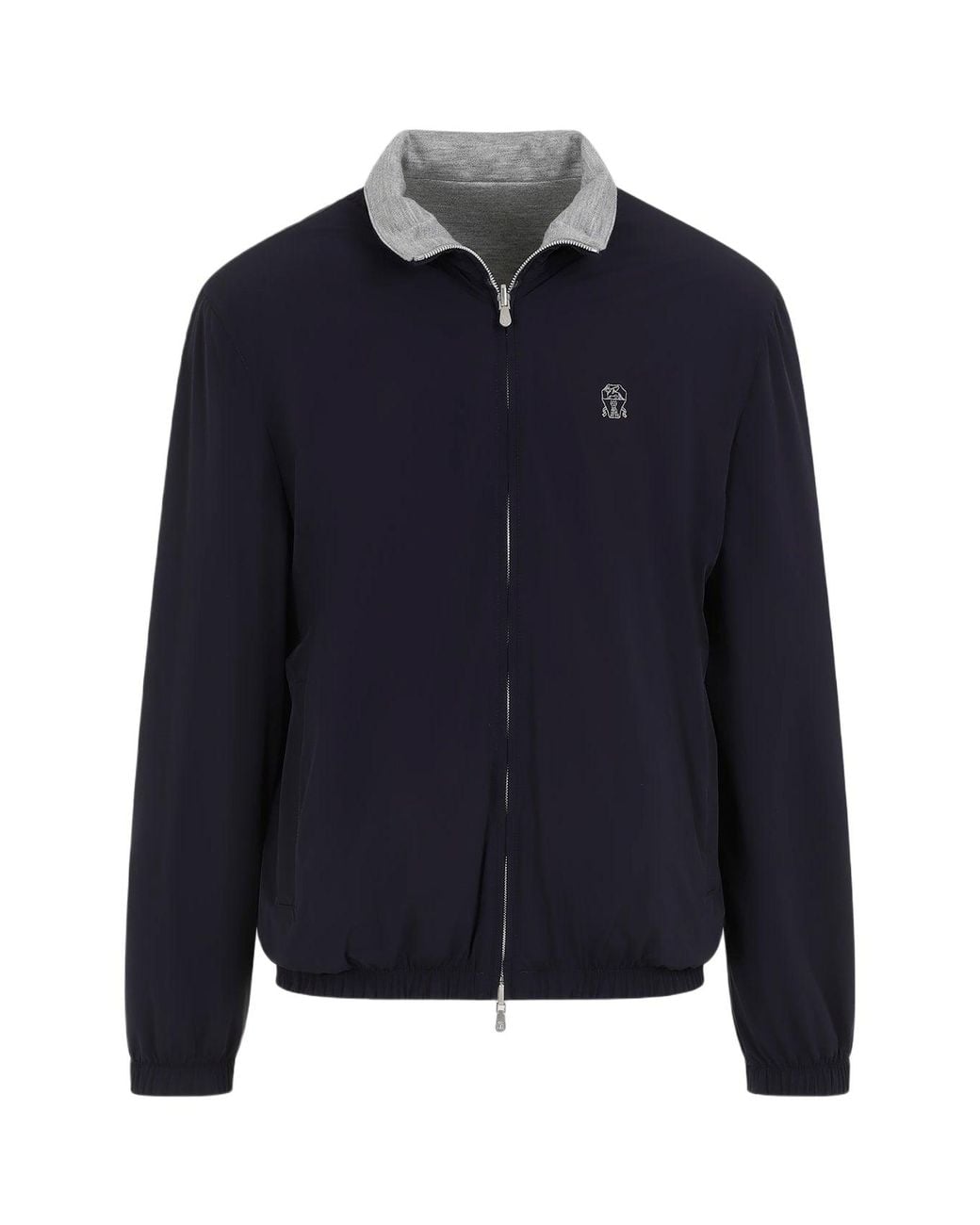 Brunello Cucinelli Blue Zip Front Jacket With Collar for men