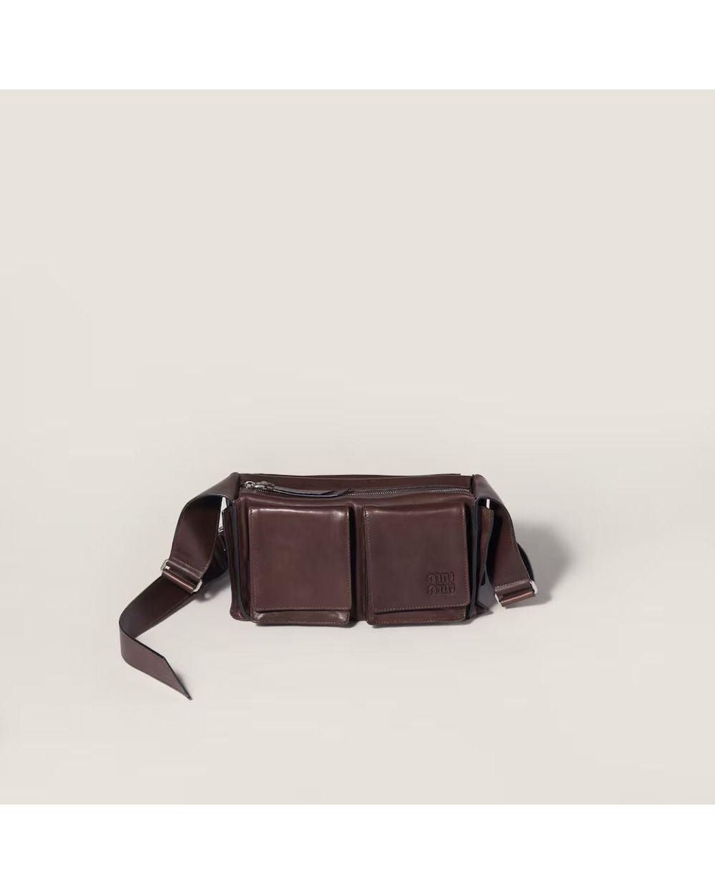 Miu Miu Brown Miu Miu Structured Leather Compartments Belt Bag