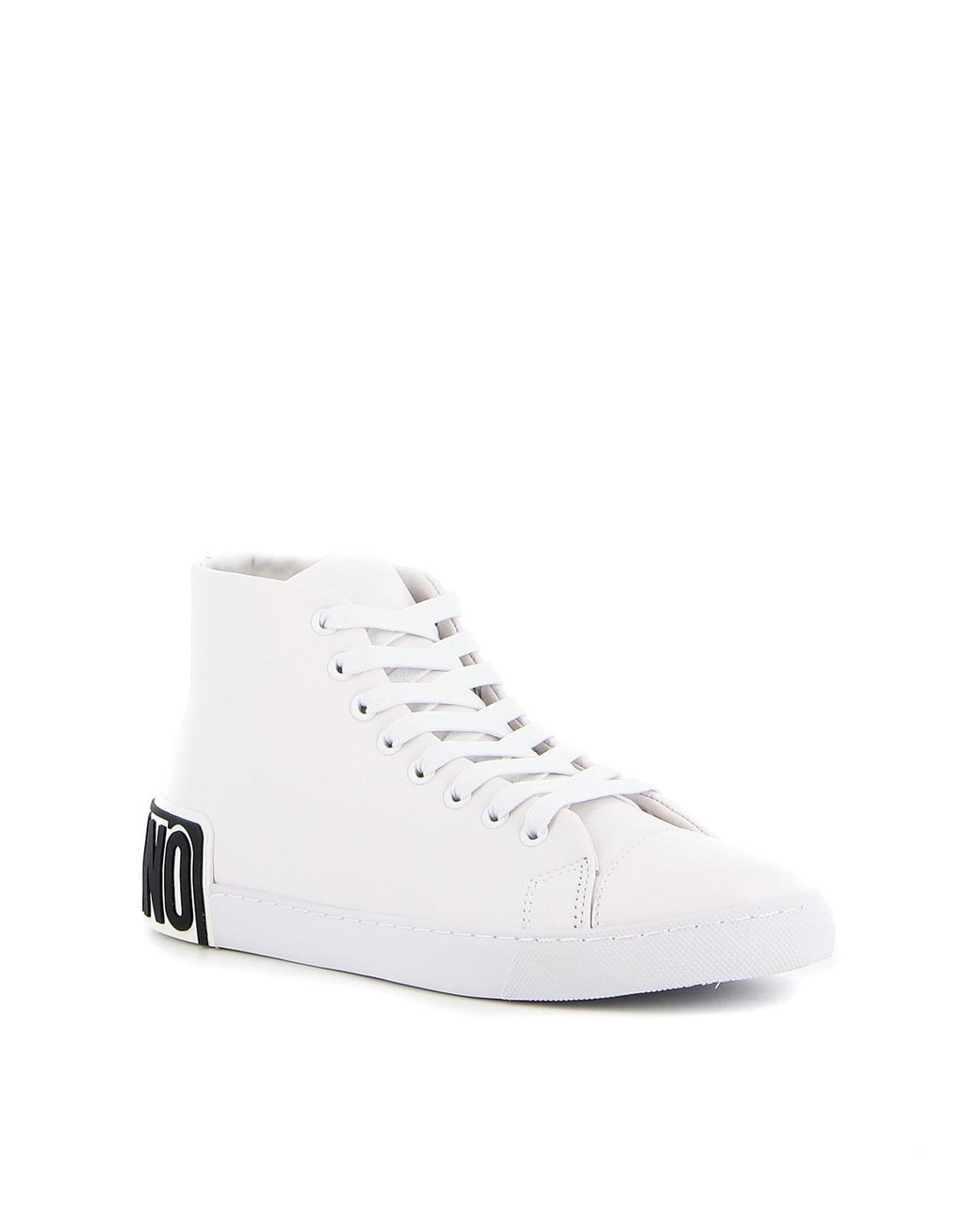 Moschino White Vulc 25 Logo Mid-Top Sneakers Shoes for men