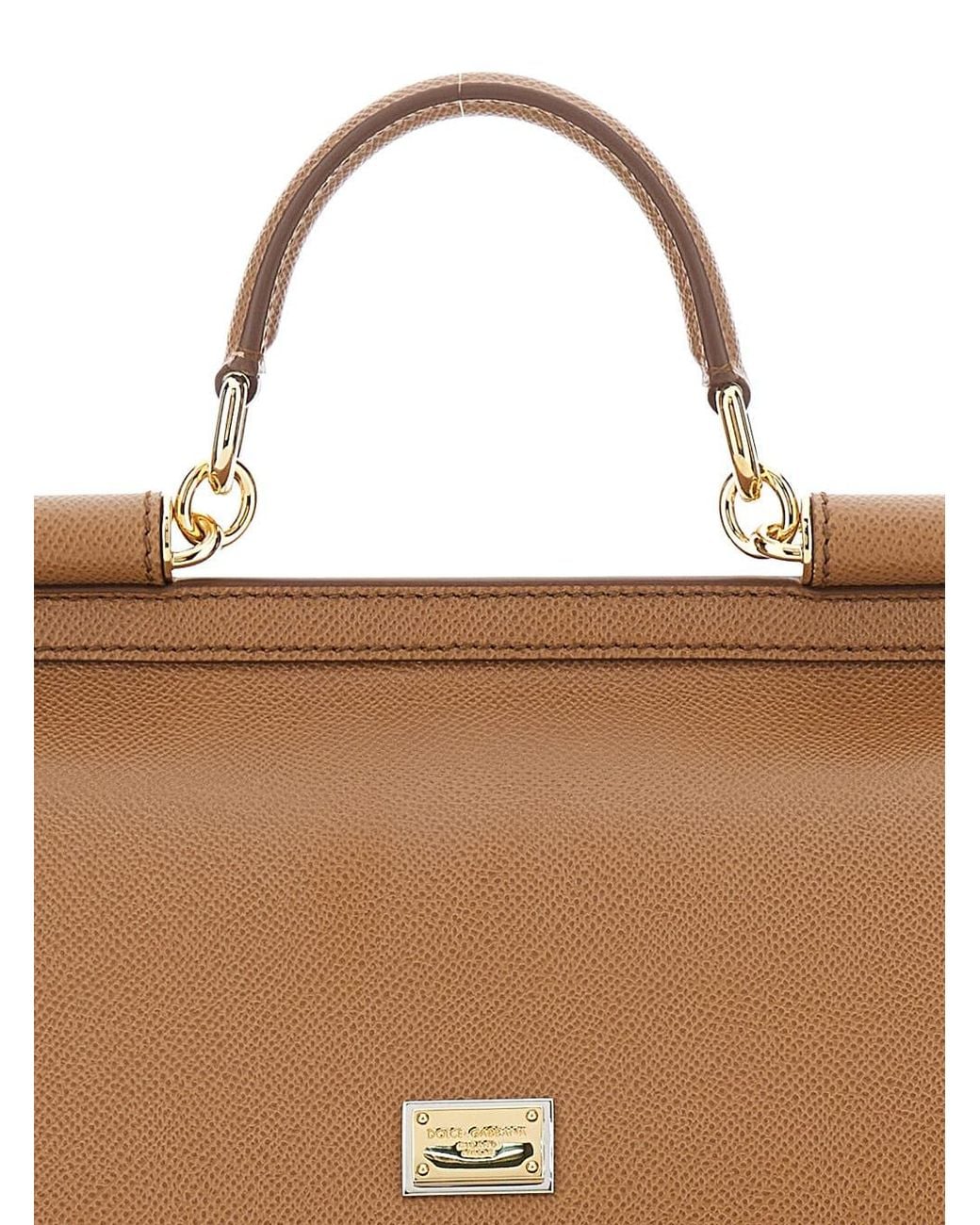 Dolce & Gabbana Brown My Sicily Medium Handbag With Logo Plate On The Front