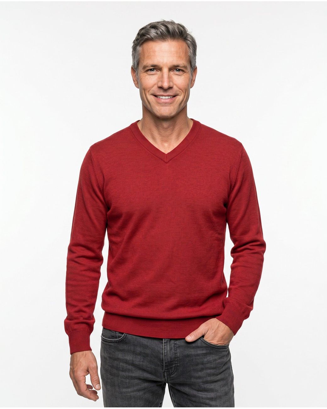 Brunello Cucinelli Red Cashmere V Neck Sweater for men