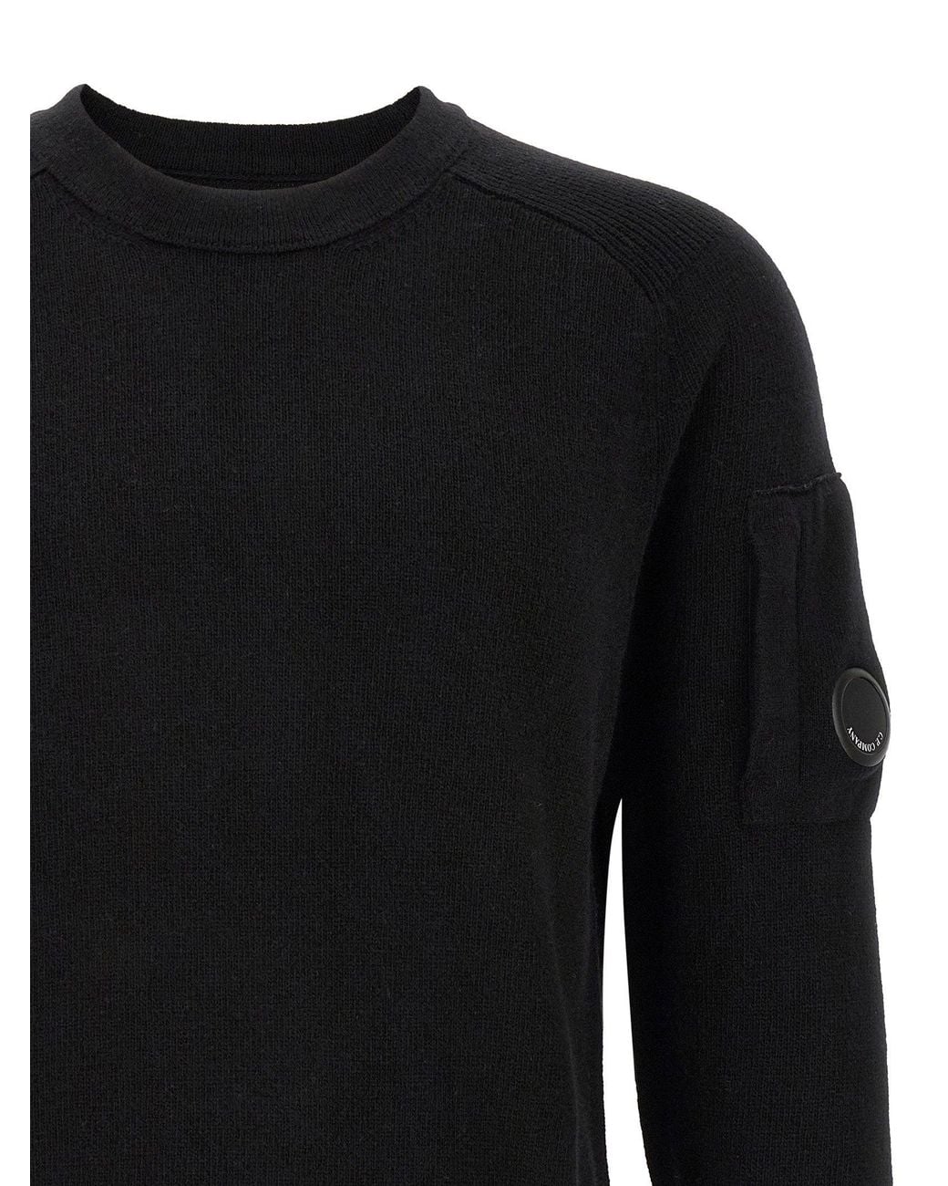 C P Company Black Recycled Lambswool With Lens Pocket Sweater for men