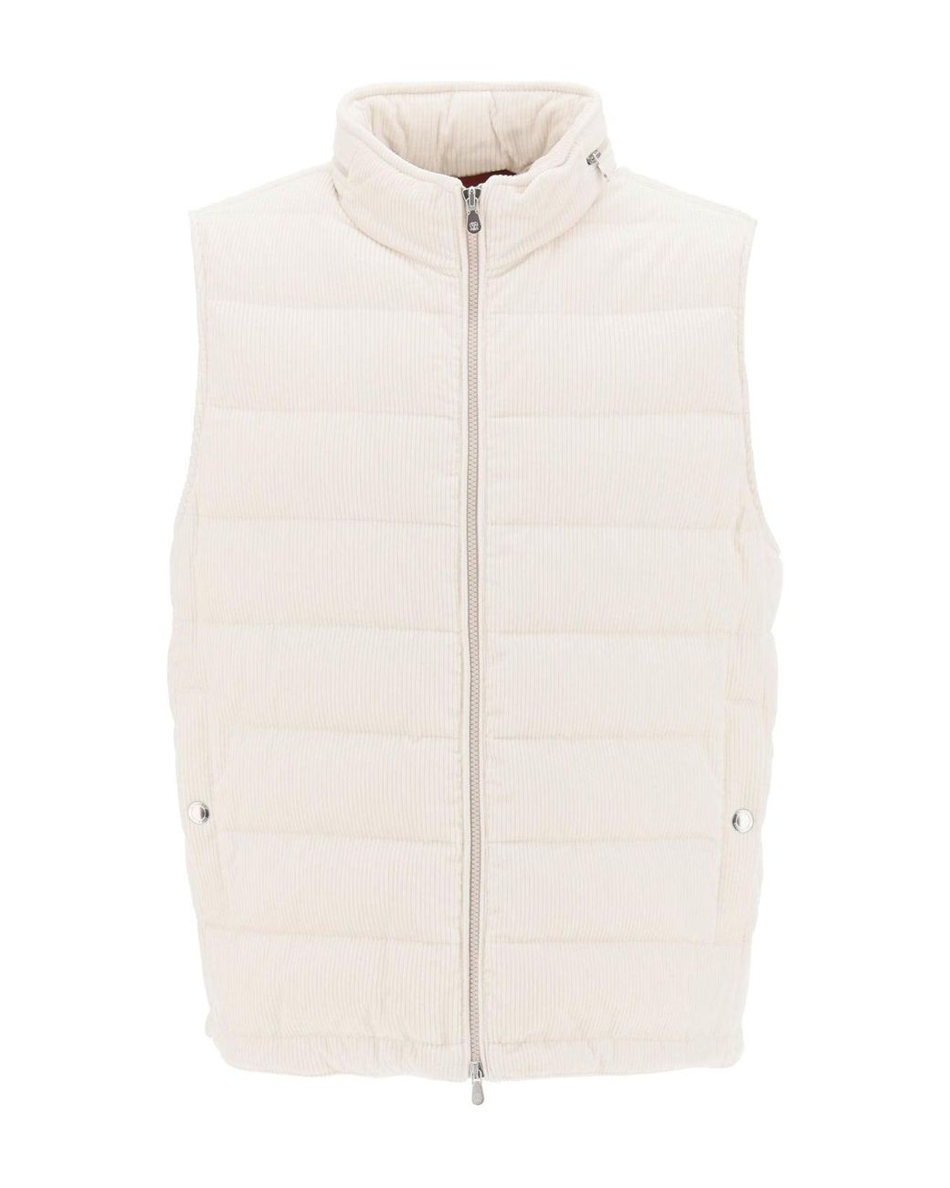 Brunello Cucinelli White Milk Quilted Sleeveless Jacket Clothing for men
