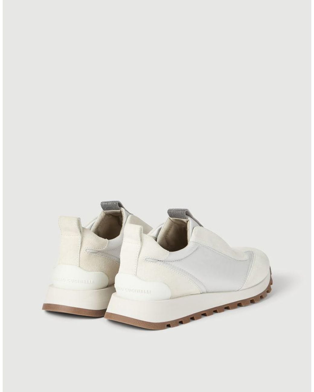 Brunello Cucinelli White Bianco Leather Slip On Sneakers