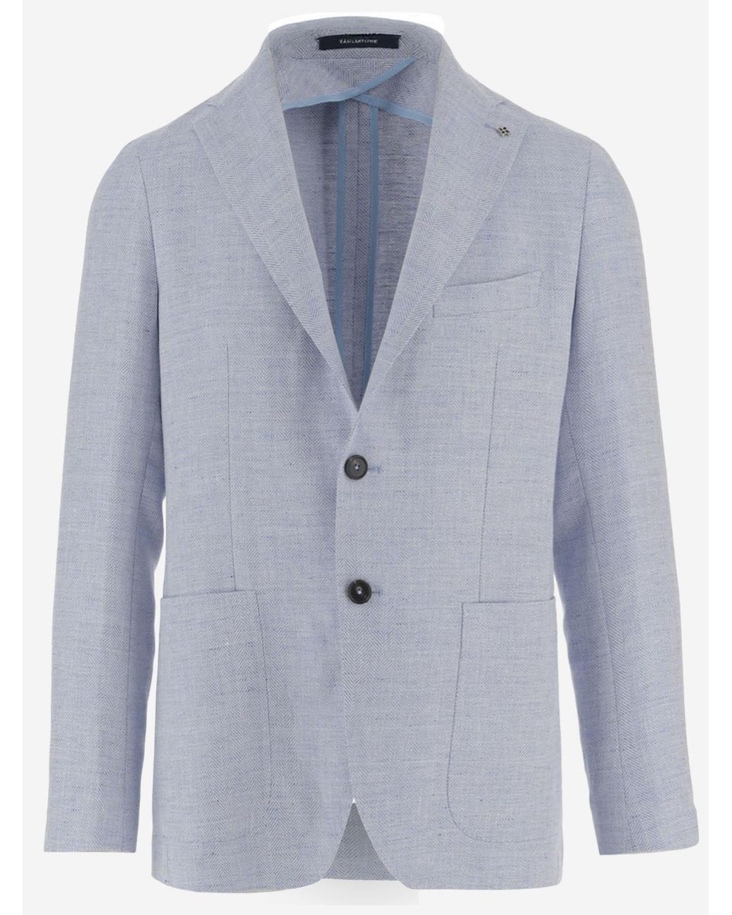 Tagliatore Blue Linen Blend Single-Breasted Jacket for men