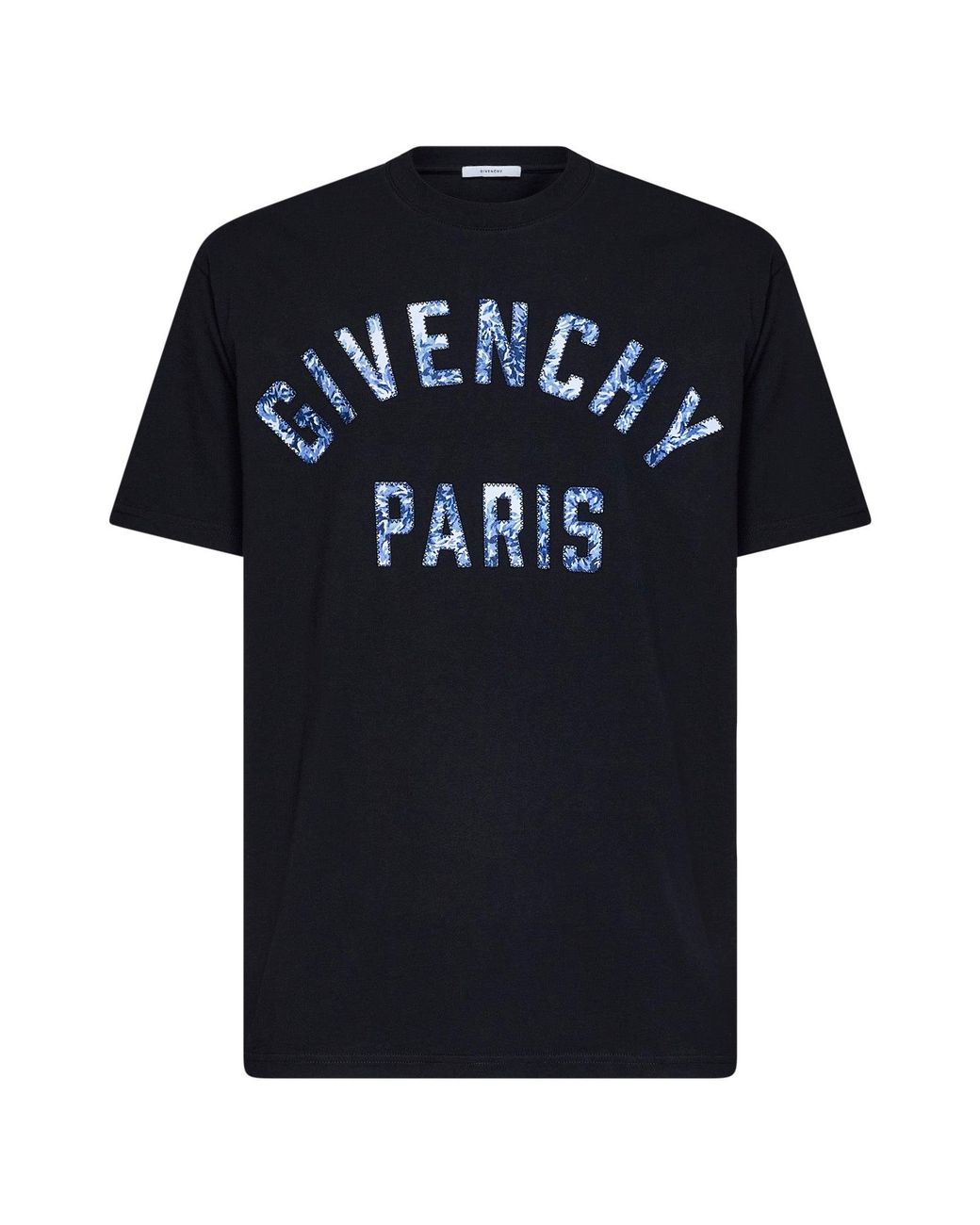 Givenchy Black Cotton T-Shirt With Paris Pompom Embroidery for men