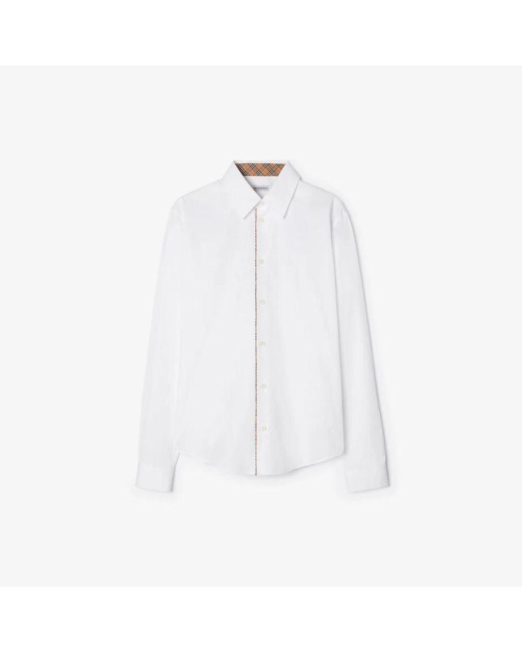 Burberry White Burberry Check-Collar Poplin Shirt for men