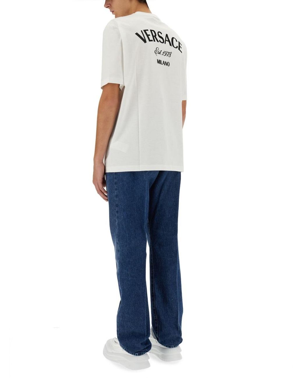 Versace Gray Versace Logo-Embroidered Cotton T-Shirt for men