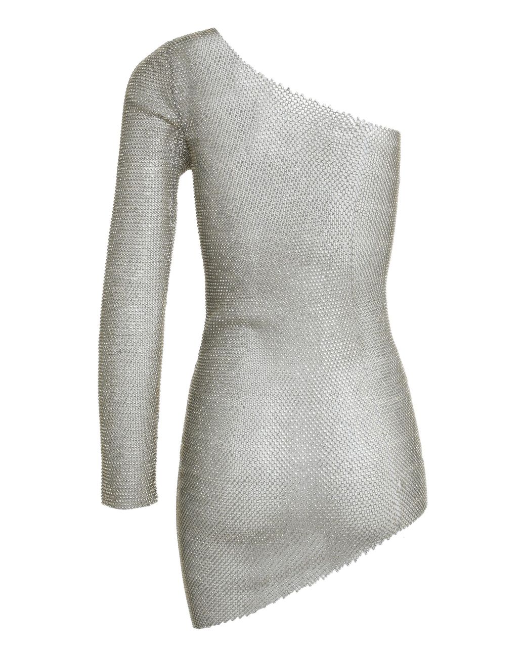 Santa Brands Gray One Shoulder Knitted Mesh Dress Polyester