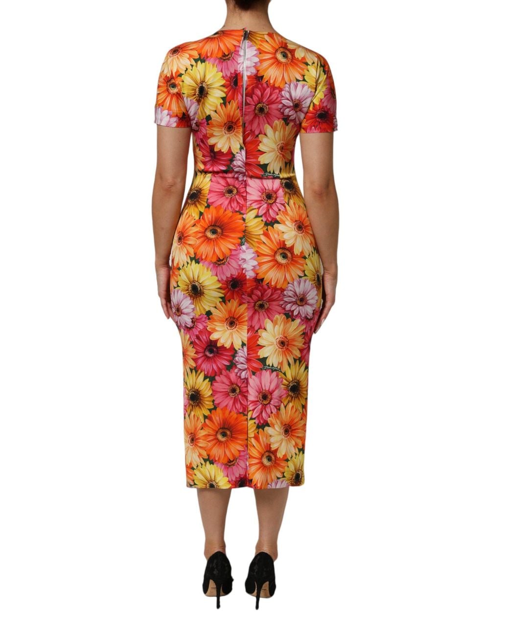 Dolce & Gabbana Red Floral Print Silksheath Midi Dress 11+Se