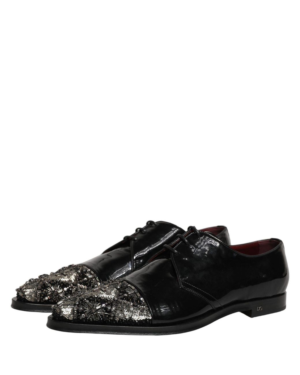 Dolce & Gabbana Black Embellished Derby Dress Formal Shoes Leather for men