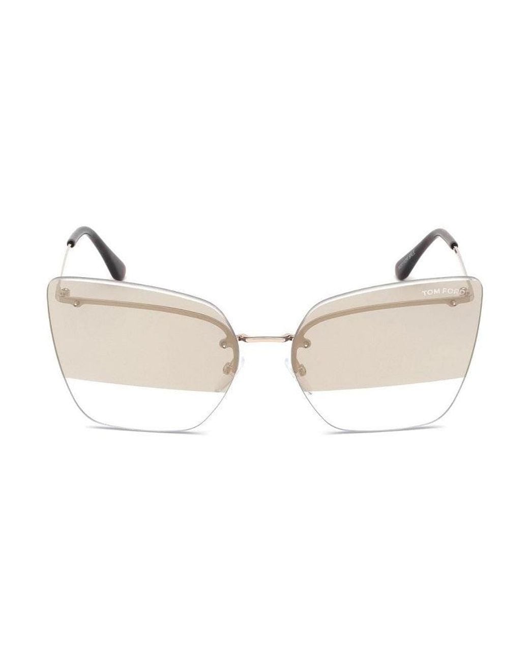 Tom Ford Metallic Sunglasses Butterfly Rimless, Shiny Rose Frame And Mirror Lens Ft068228G