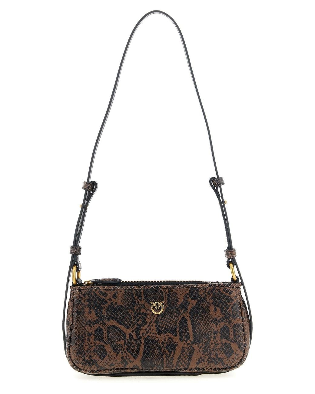 Pinko Black Python-Print Leather Shoulder Bag