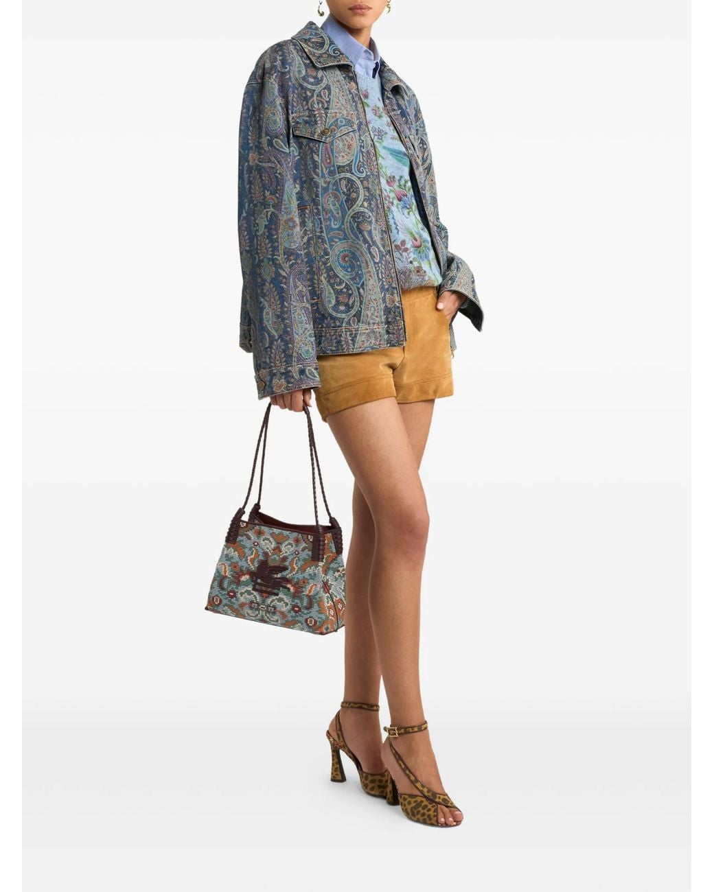 Etro Blue Printed Oxford Nude Cotton Shirt