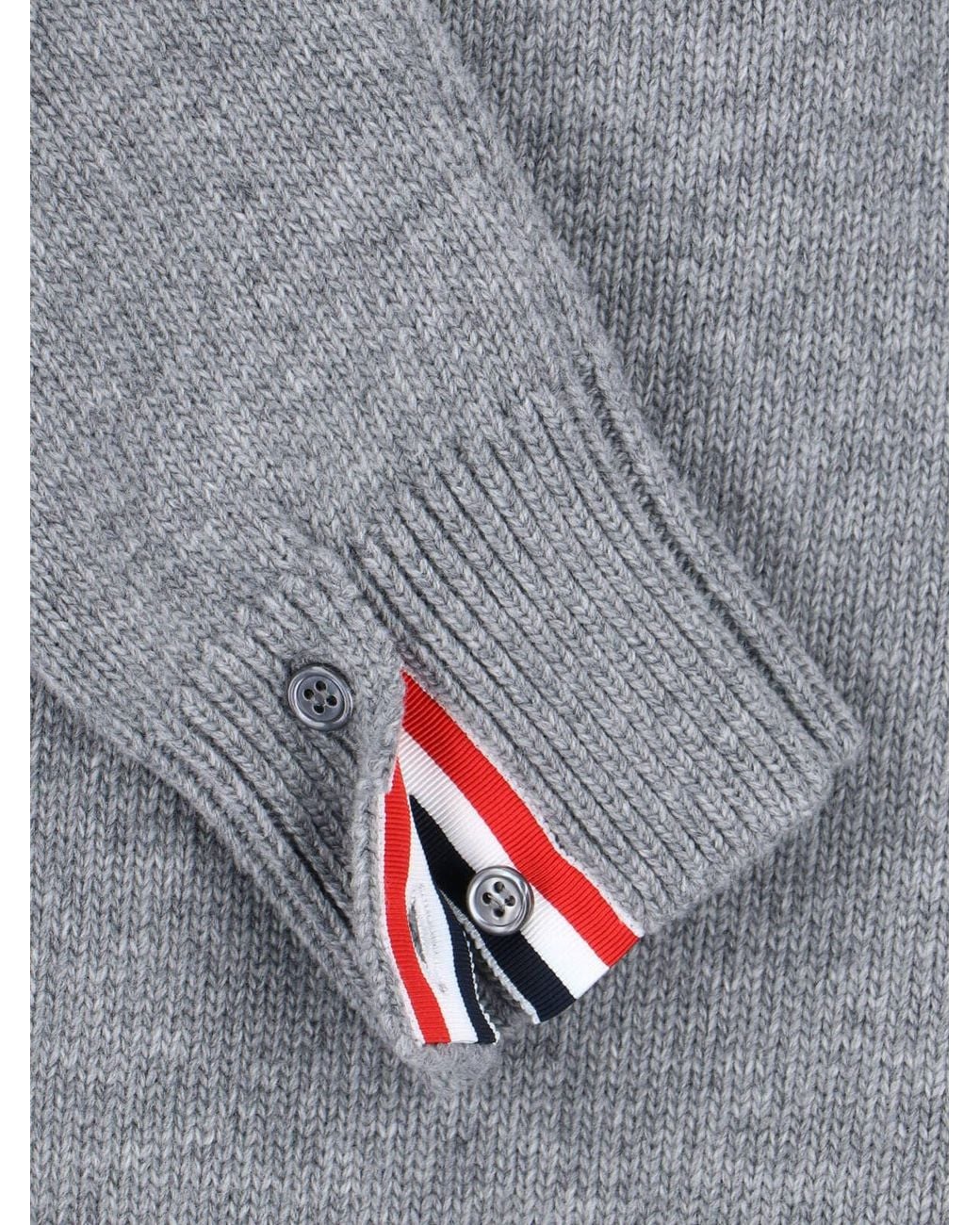 Thom Browne Gray Wool Zip Sweater 4-Bar Detail