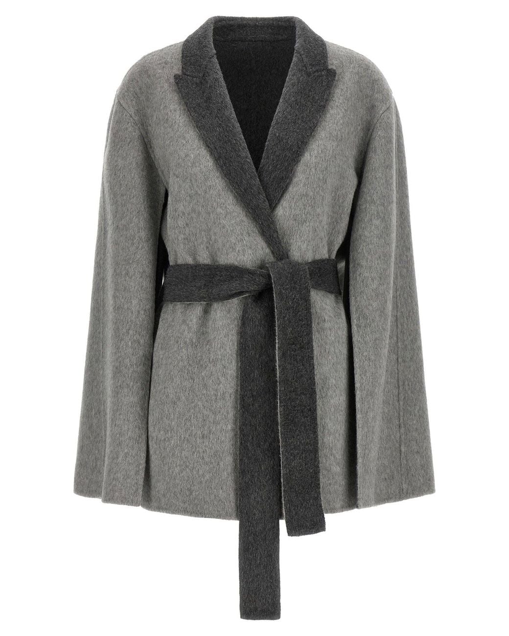Alberta Ferretti Gray Cape-Sleeve Wool Coat