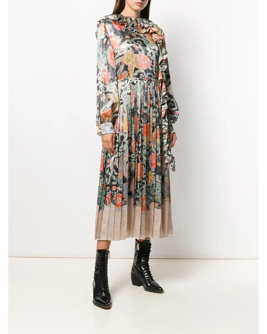 Valentino Natural Oriental Print Satin Dress