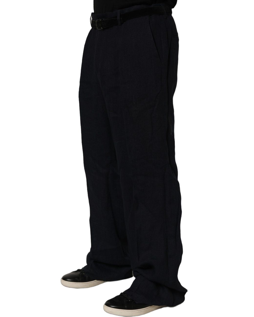 Dolce & Gabbana Blue Linen Straight Leg Dress Trouser Pants for men