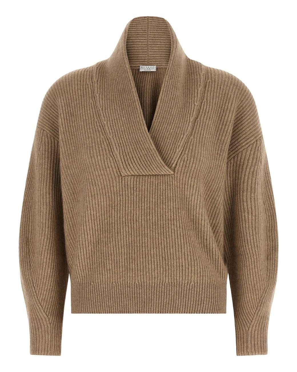 Brunello Cucinelli Natural Brunello Cucinelli Cashmere Shawl-Collar Sweater
