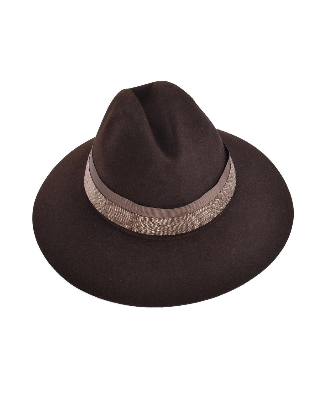 Brunello Cucinelli Brown Monili Bead Lined Fedora Hat