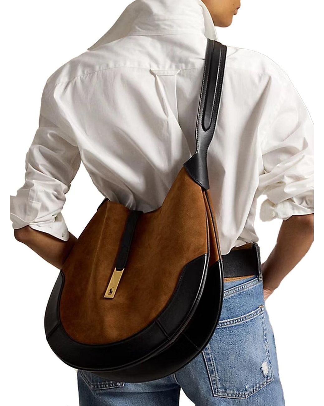 Ralph Lauren Brown Polo Id Suede Bag Camal