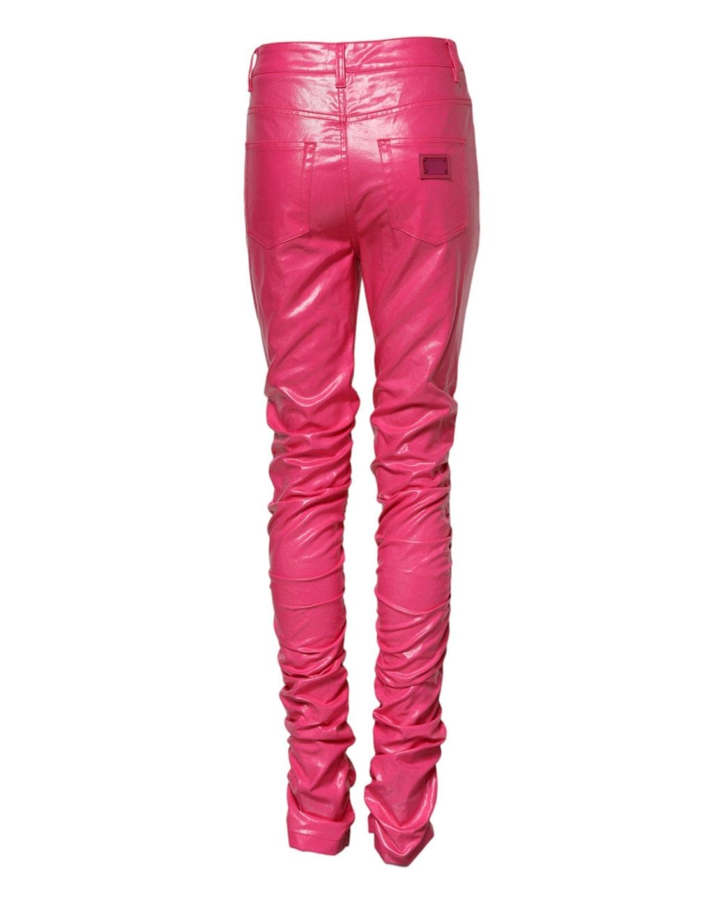 Dolce & Gabbana Pink Ruched Leather Pants