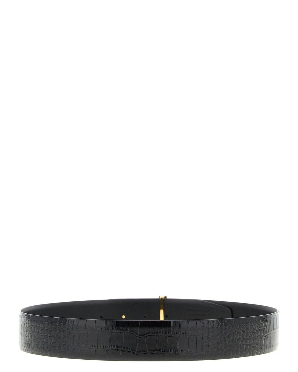 Tom Ford Black Reversible Crocodile-Effect Leather Belt for men