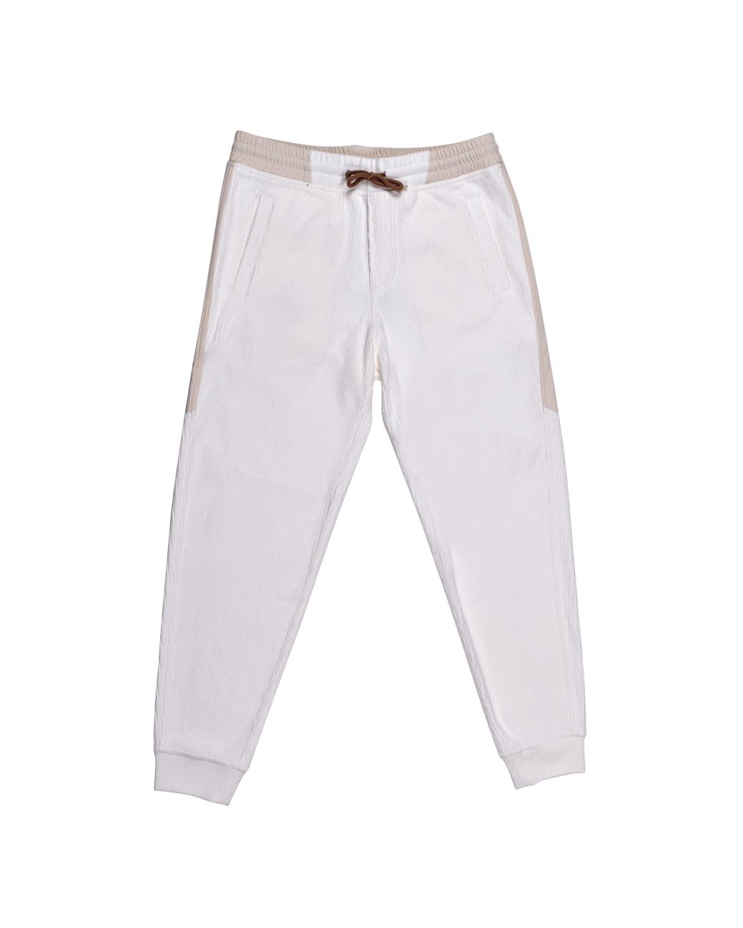 Brunello Cucinelli Blue Cream Relaxed Corduroy Trousers for men