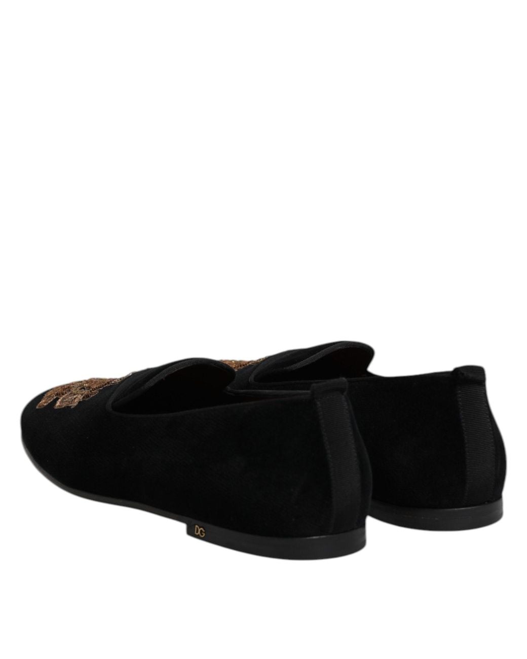 Dolce & Gabbana Black Velvet Gold Crown Mens Loafers Shoes for men
