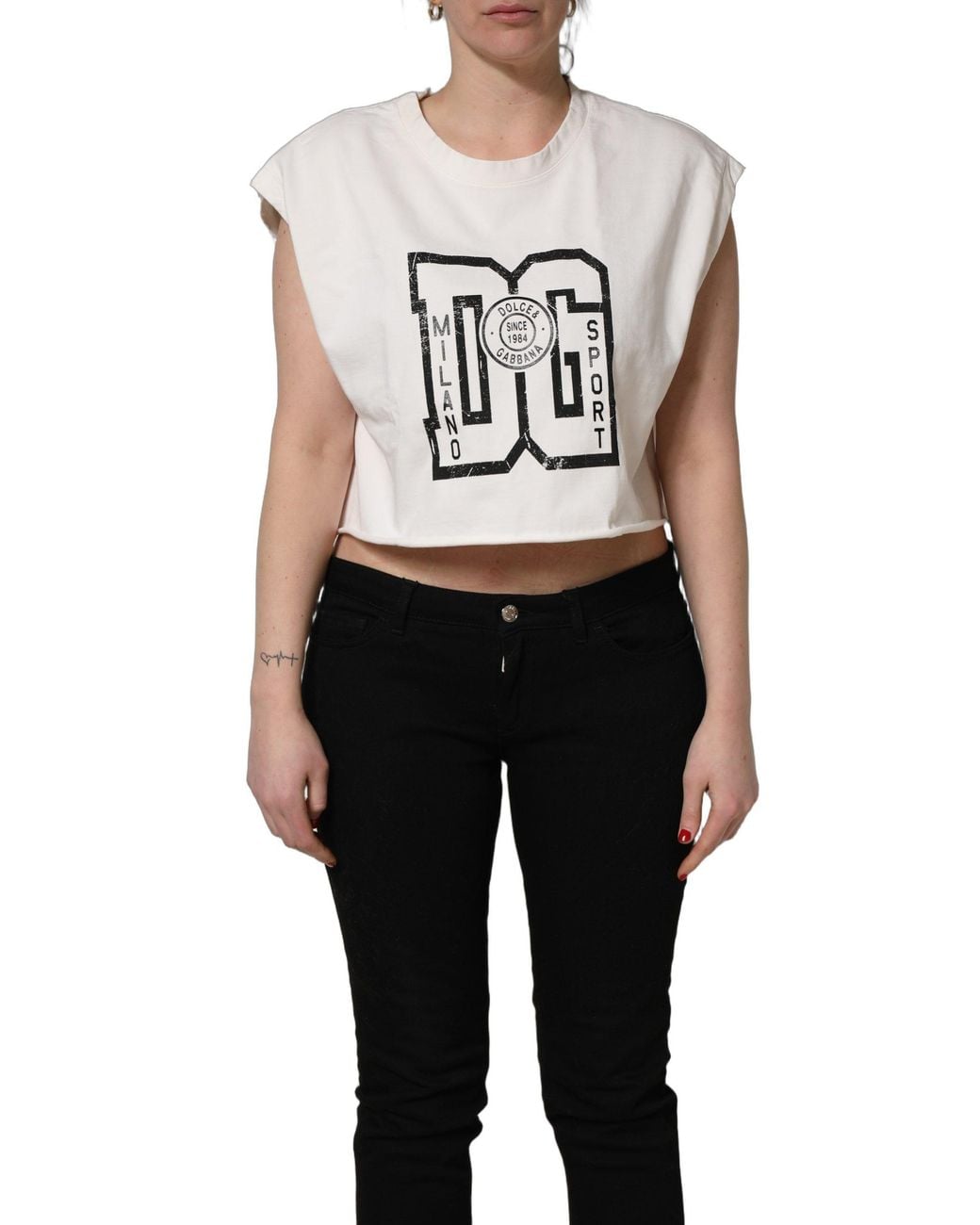 Dolce & Gabbana Metallic Cotton Dg Logo Print Cropped Jersey Top
